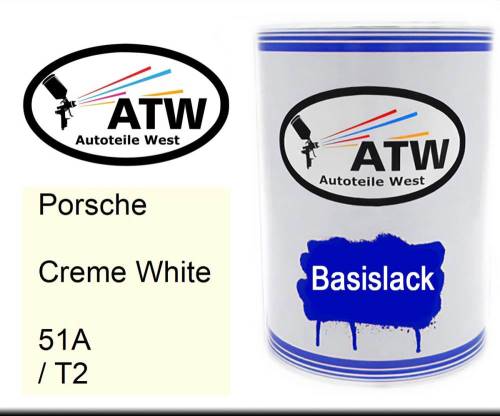 Porsche, Creme White, 51A / T2: 500ml Lackdose, von ATW Autoteile West.
